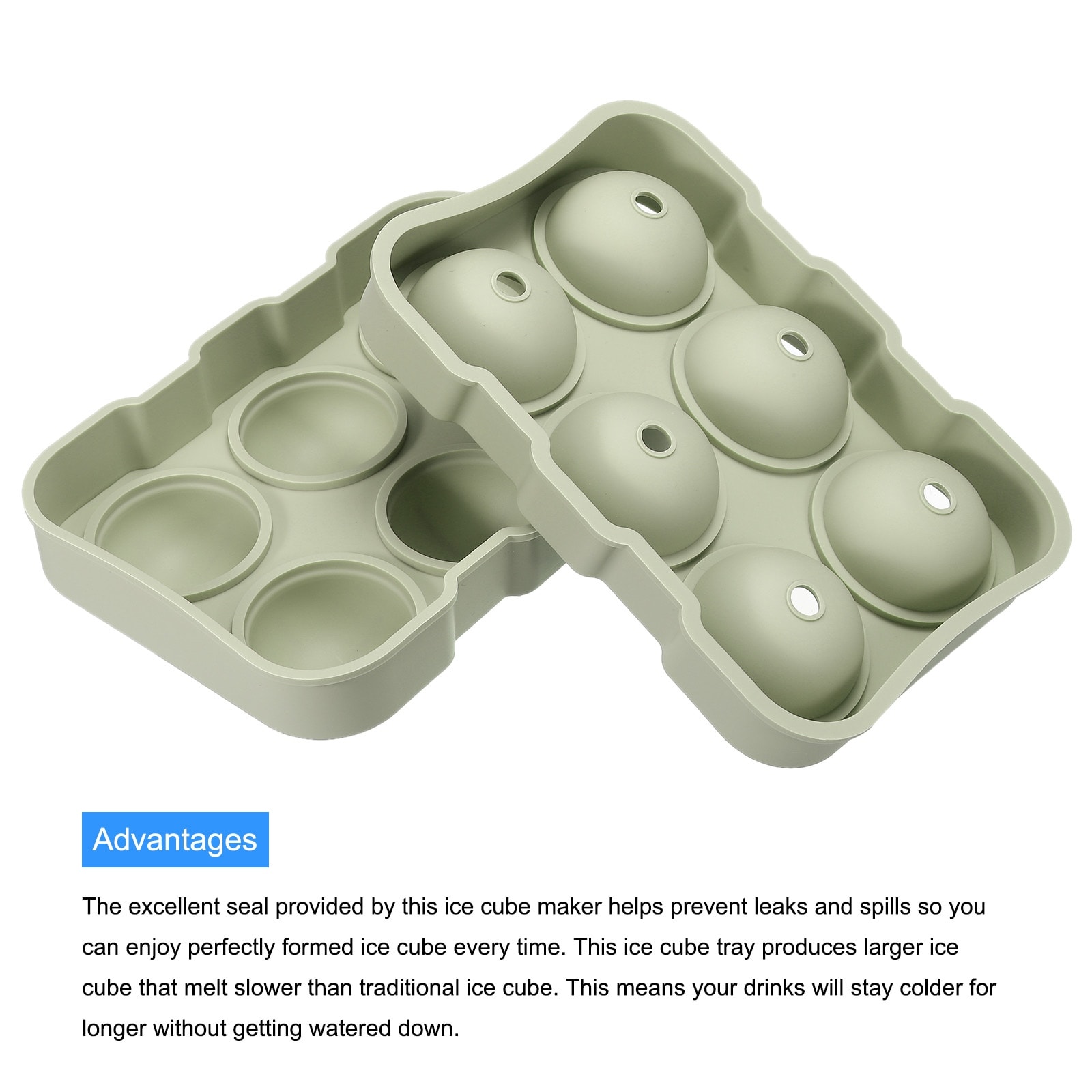 Unique Bargains 6x2 inch Ice Ball Maker,Set of 2 Round Ice Tray for Cocktails(Green,Blue) - Green,Blue