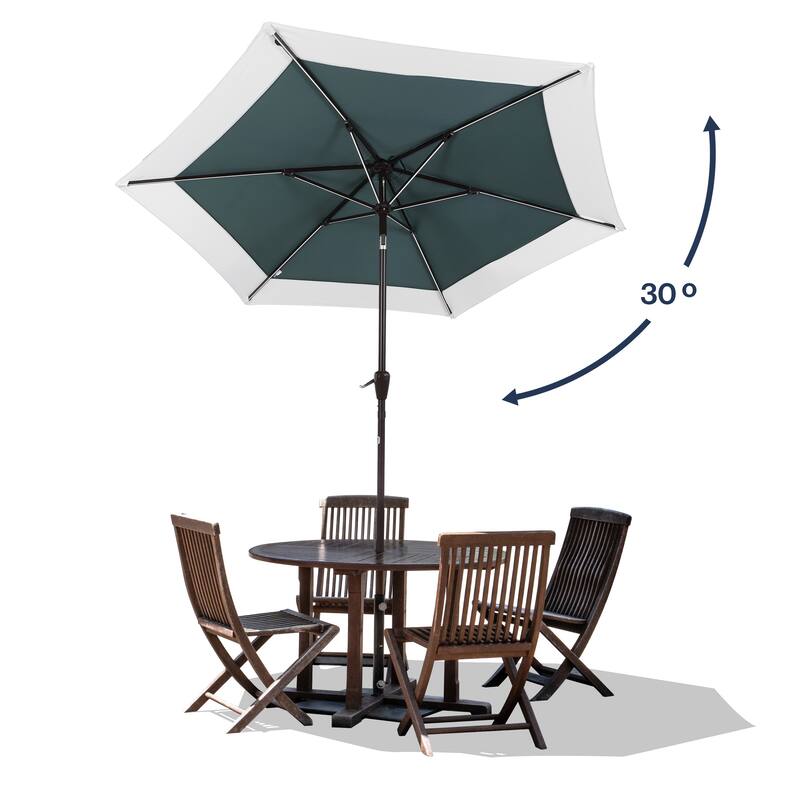 Sidney 9 ft. 2-Tone Solar LED Market Patio Umbrella with 12 LED Strip Lights, Auto-Tilt, Crank and UV Protection, by JONATHAN Y