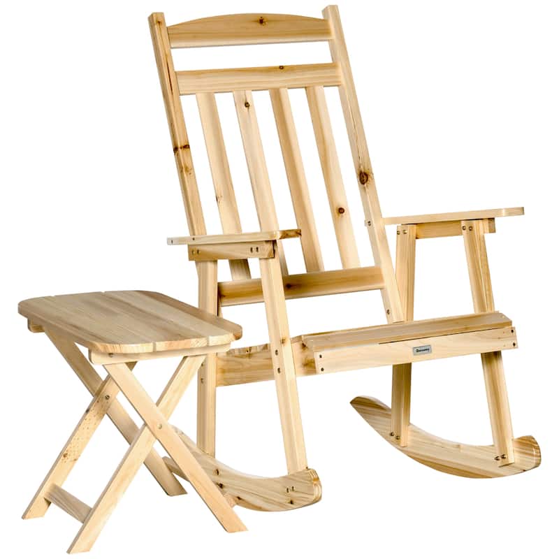 Outdoor 2 Pieces Bistro Set,Wooden Rocking Chair Set with Rocking Chair and Portable Side Table