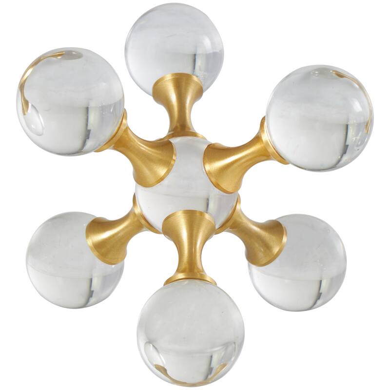 Clear Crystal Orb Inspired Jack Decorative Sculpture with Gold Metal Accents (Set of 2)