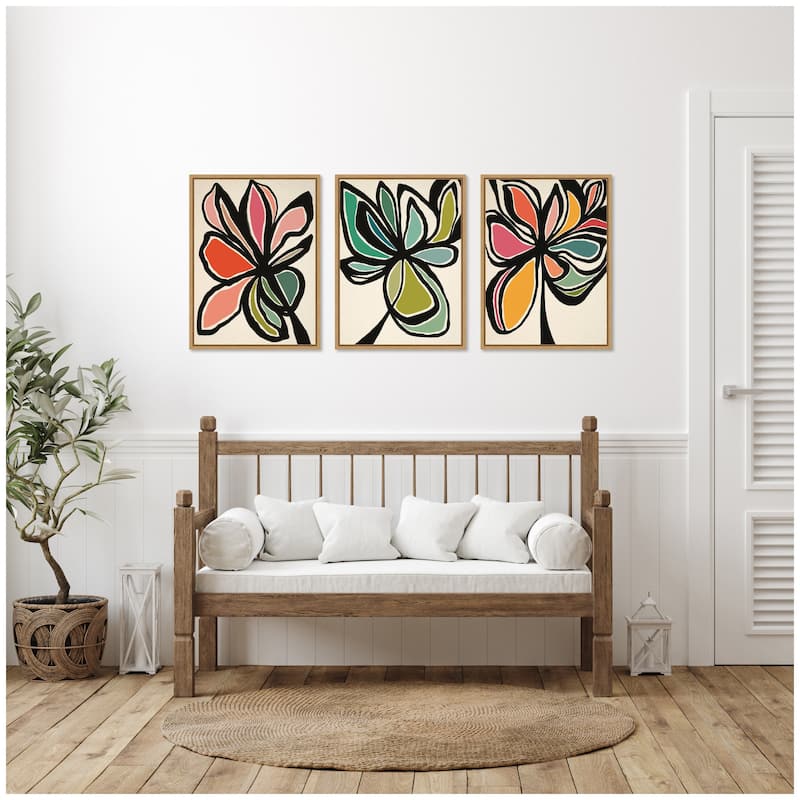 Kate and Laurel Sylvie Midnight Floral 1, 2 and 3 Framed Canvas Art Set by Alicia Bock