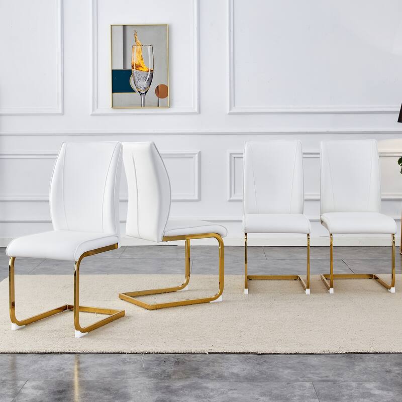 Luxury Simple Arch Chair - Set of 4 PU Material High Resilience Dining Chair with Arched Metal Leg