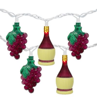 10-Count Grape and Wine Bottle Novelty String Christmas Light Set 7.5ft White Wire