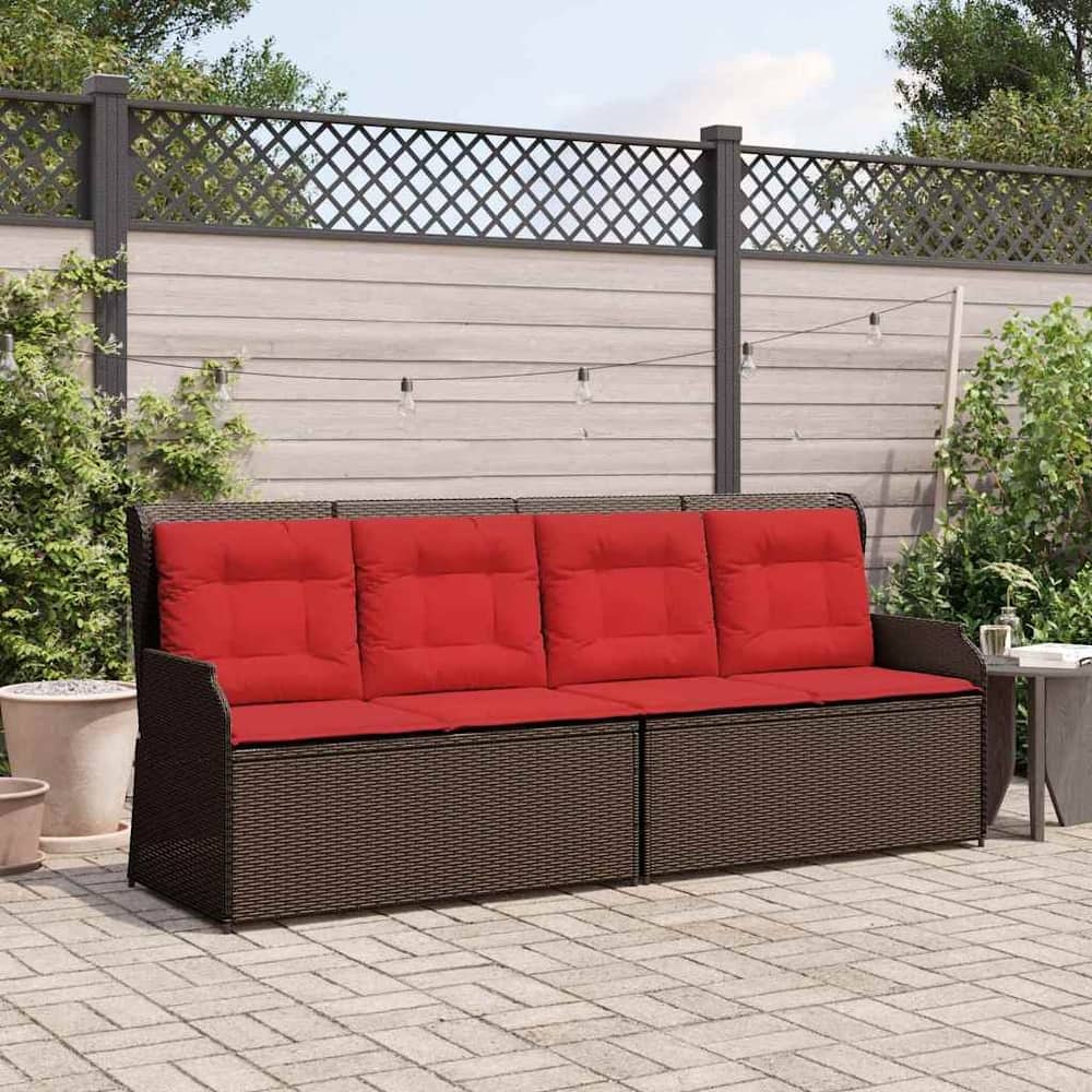 vidaXL Garden Bench with Cushion Brown Poly rattan - 26 x 43 x 37