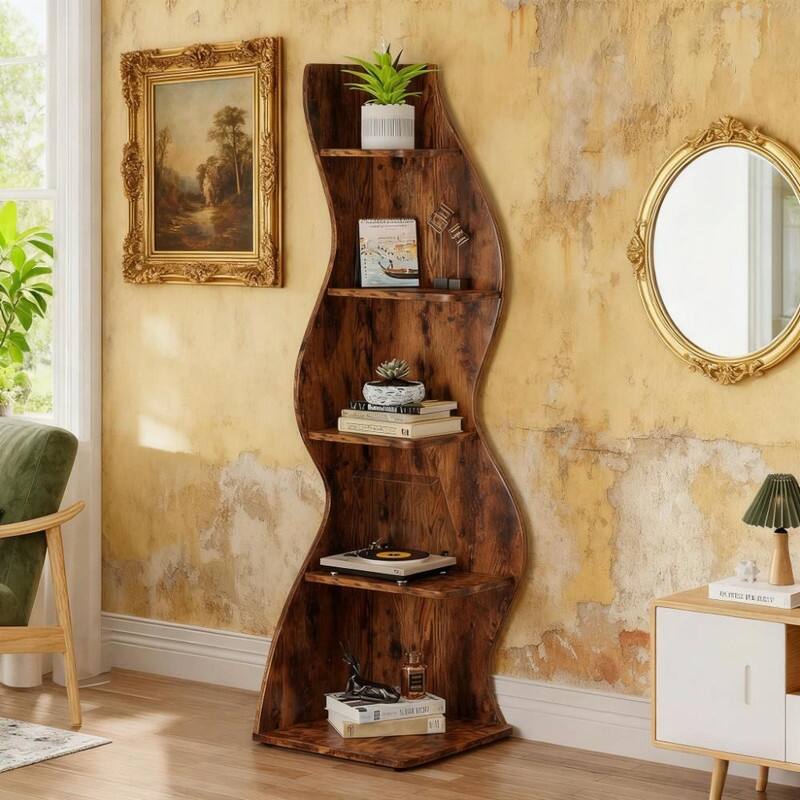 5-Tier Corner Wall Bookshelf - Storage Rack and Plant Stand