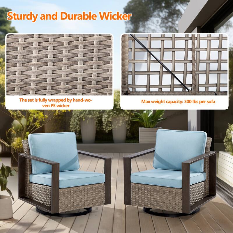 Cozywor 2-Piece Patio Wicker Outdoor Rocking Chair with Metal Frame and Cushions