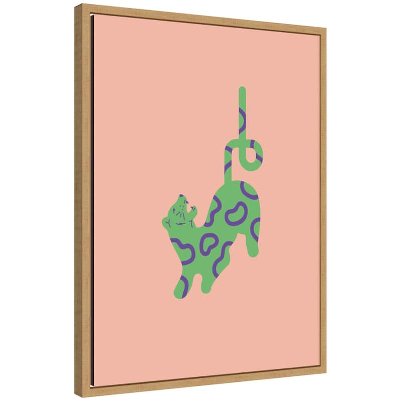 Kate and Laurel Green Leopard by Laura Moss Framed Canvas Wall Art Print - 18x24