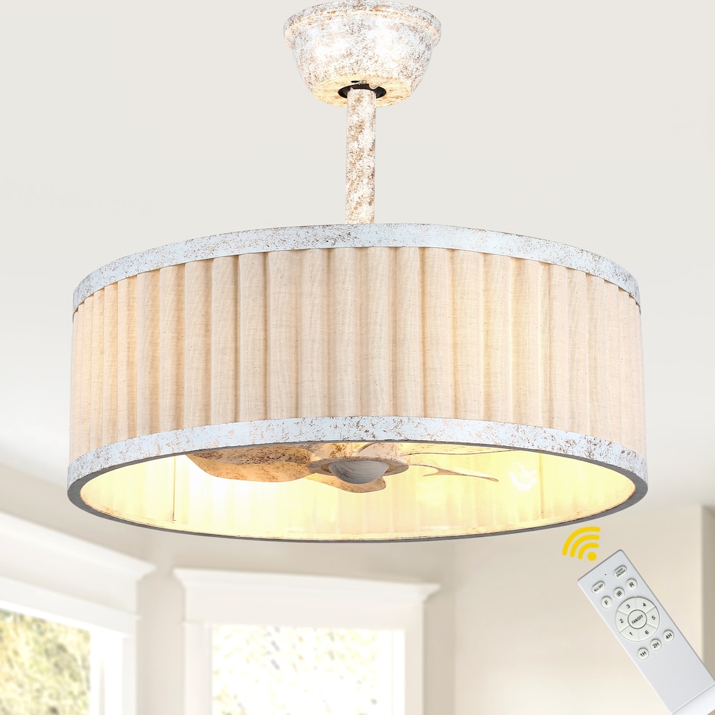 Bella Depot 20" Modern White Drrum Ceiling Fan with Light and Remote 6-speed