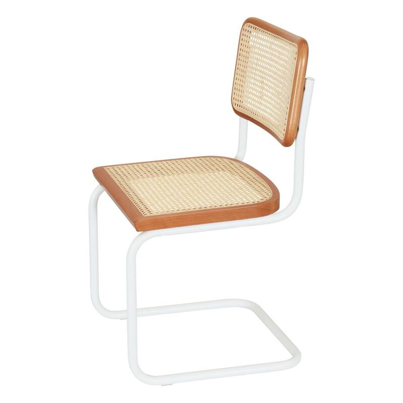 Breuer Chair Company Marcel Breuer Cesca Cane Cantilever Side Chair w/ White Steel Frame (Various Wood & Cane Colors)