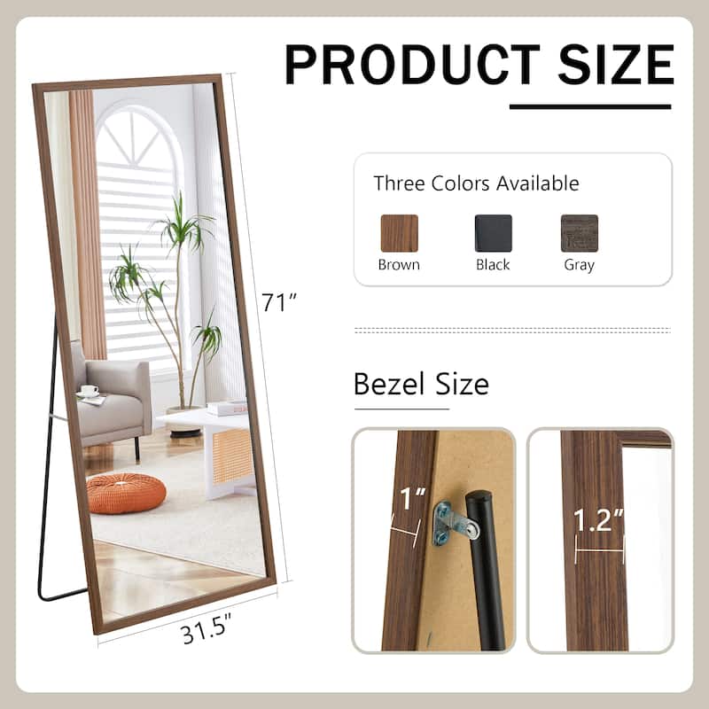 Roomfitters Full-Length Mirror with Black Solid Wood Frame, 71"x31.5" Floor Standing or Wall-Mounted Dressing Mirror
