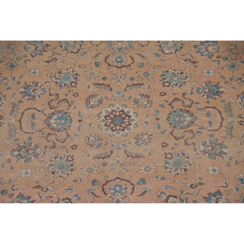 Hand Knotted Oriental 100% Wool Carpet Traditional All-Over Coral Tabriz Area Rug - 12' 6'' X 9' 7''