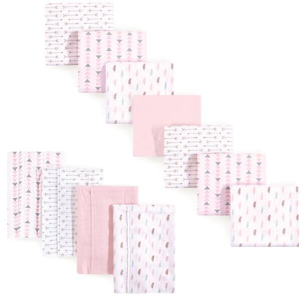 slide 1 of 1, Luvable Friends Infant Girl Cotton Flannel Burp Cloths and Receiving Blankets, 11-Piece, Girl Feathers, One Size