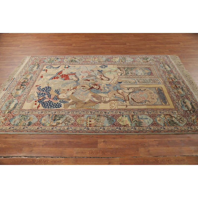 Vegetable Dye Isfahan Persian Vintage Rug Handmade Wool Carpet - 4'11" x 7'8"