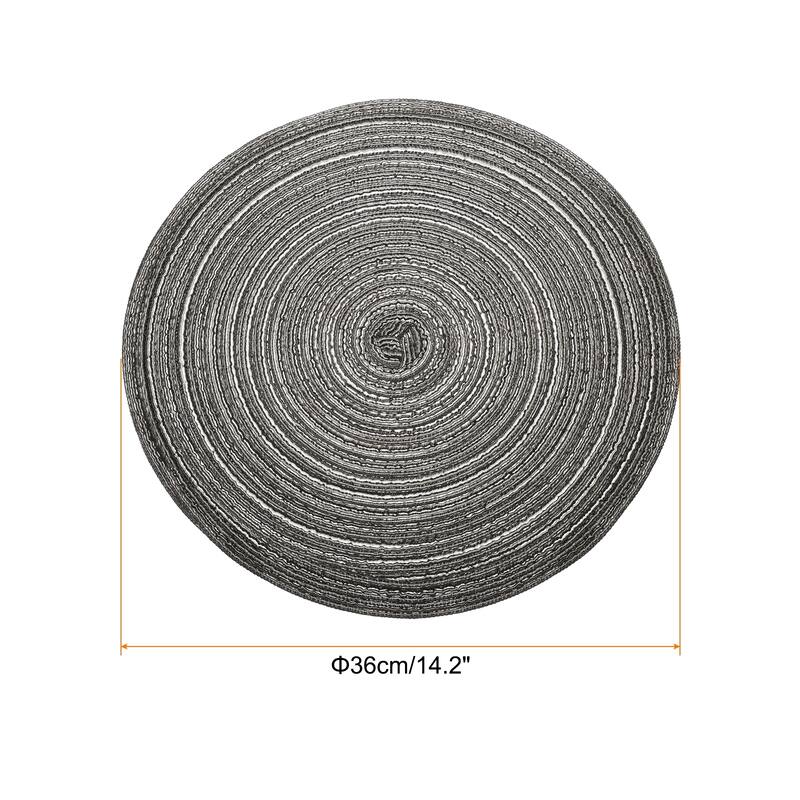 6pcs Round Braided Placemats Non-Slip Washable Round Table Mats - Black Grey - 14.2"