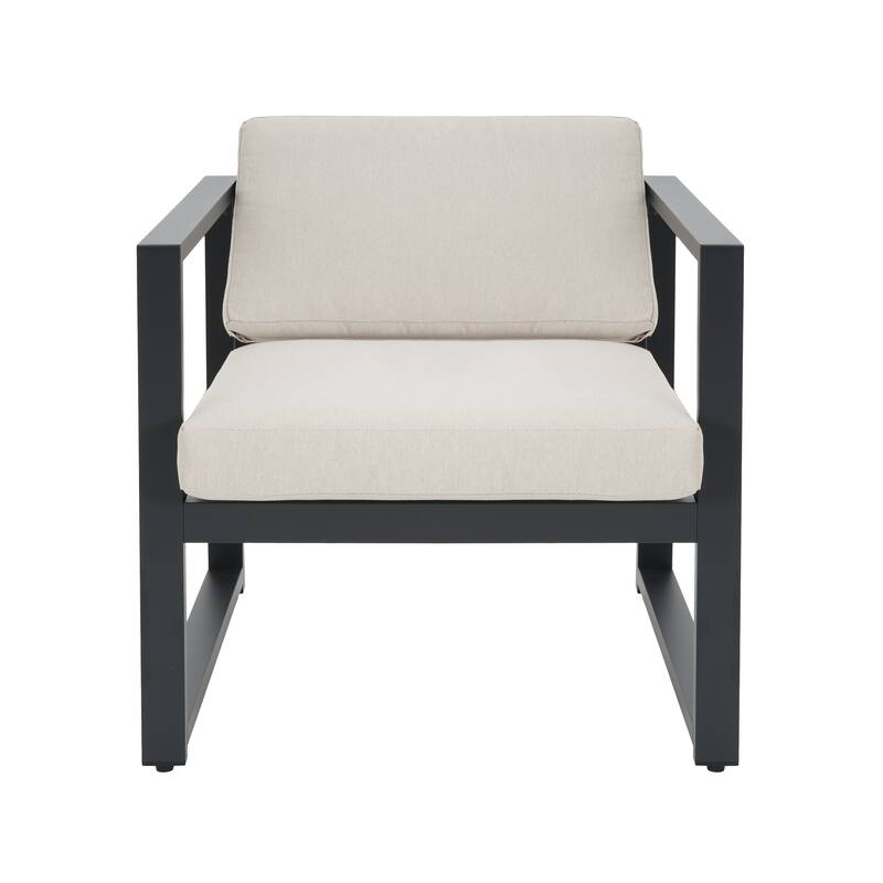 Roomfitters Navan Outdoor Aluminum Club Chairs with Weather Resistant Frame, Black and Beige Set of 2 - Set of 2