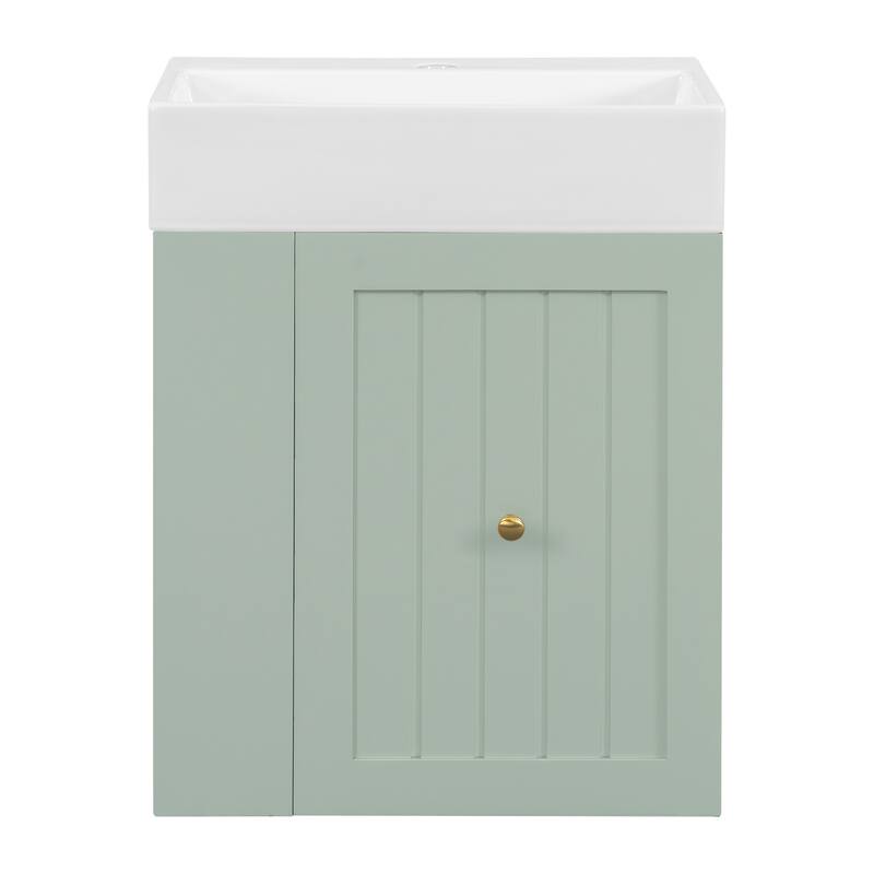 20-Inch Bathroom Vanity with Ceramic Sink, MDF Storage Cabinet with Drawer, Side Shelf & Golden Handle