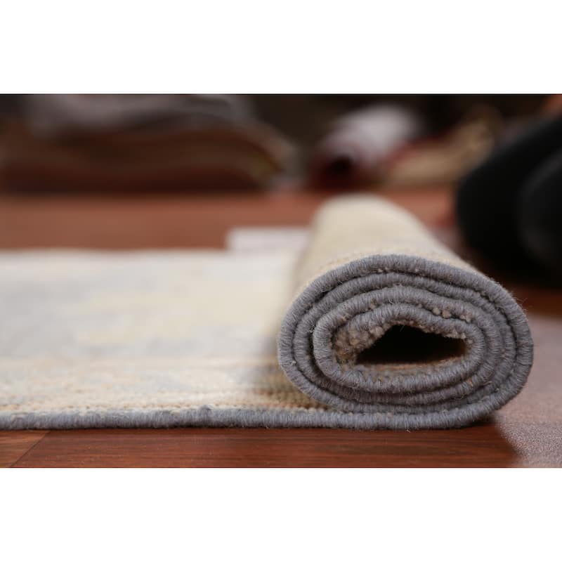 Hand Knotted Oriental 100% Wool Carpet Transitional Floral Greys & Charcoal Oushak Runner Rug - 11' 7'' X 2' 11''