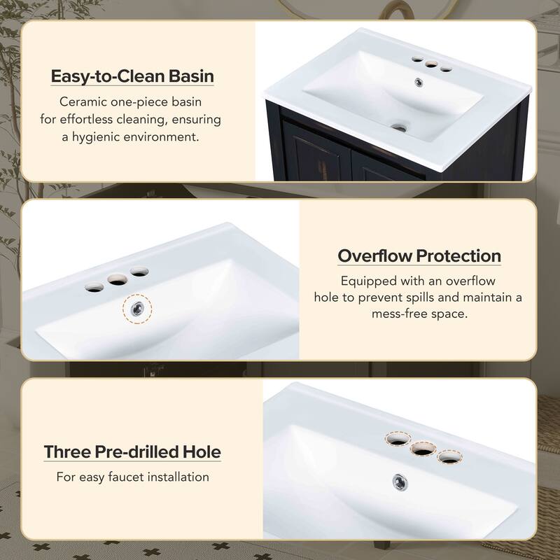 48" Classic Double Vanity Bathroom Set – Features Separate Vanities, Dual Ceramic Sinks, Storage Shelf, and Soft-Close Doors‌