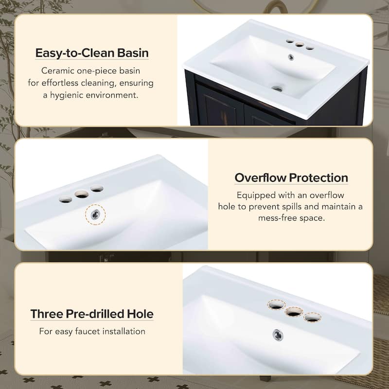 GDFStudio - Aurora Wood & Ceramic Bathroom Vanity Set with Sink and Divided Drawers