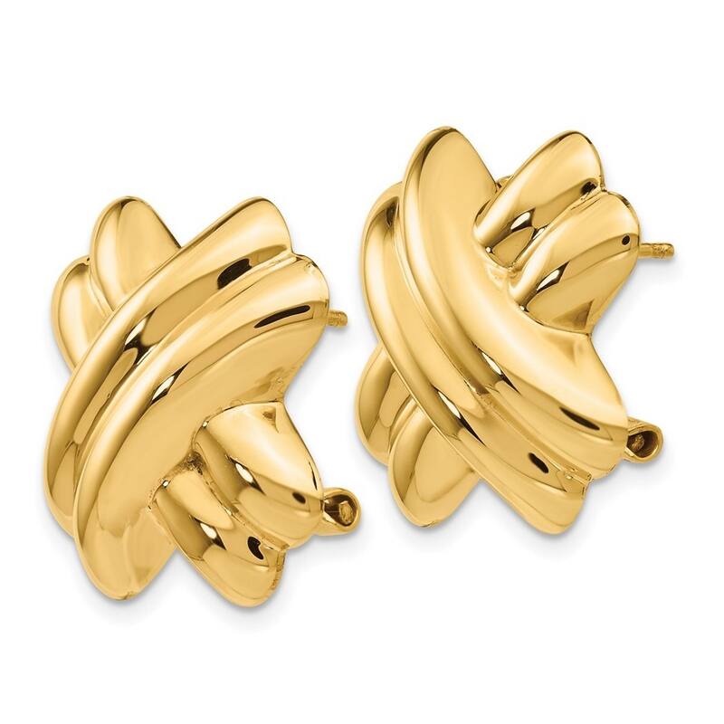 Curata 14k Yellow Gold 20mm Polished X Omega Back Post Earrings