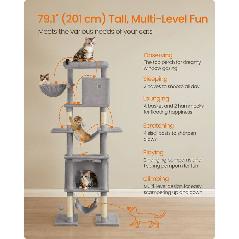 79.1 Inch Tall Cat Tree for Indoor Cats with Multilevel Design - 30.7"L x 18.9"W x 79.1"H