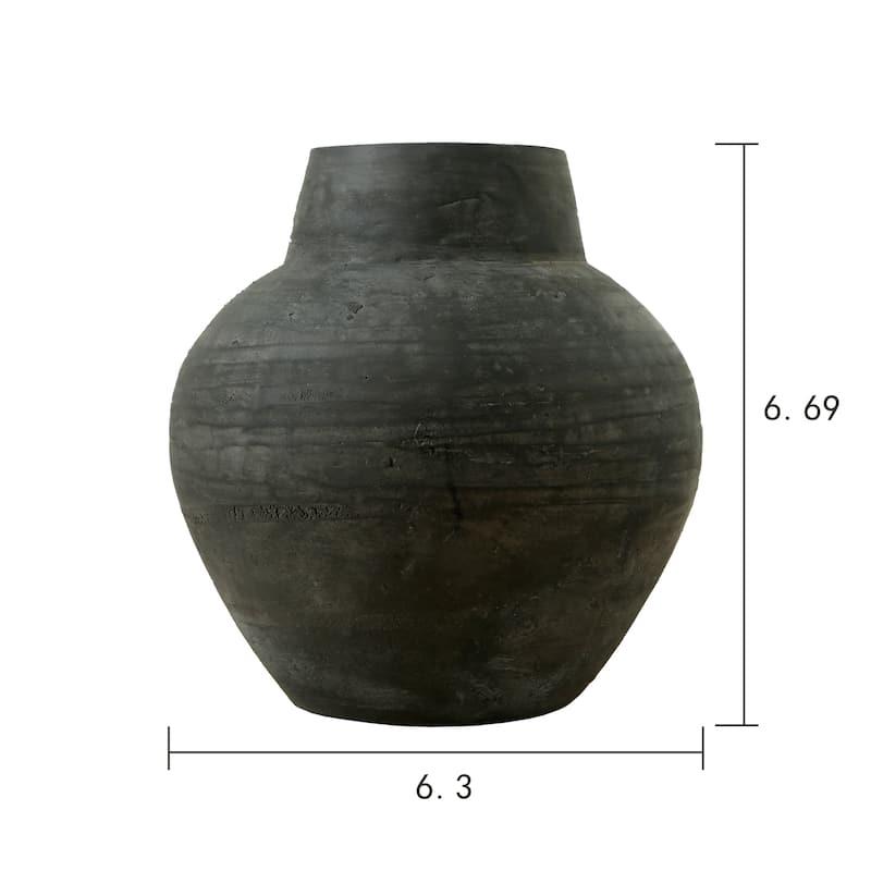 Artissance 6.7"H Round Earthy Gray Ceramic Indoor Outdoor Wide Neck Pottery Vase, Home and Garden Decor