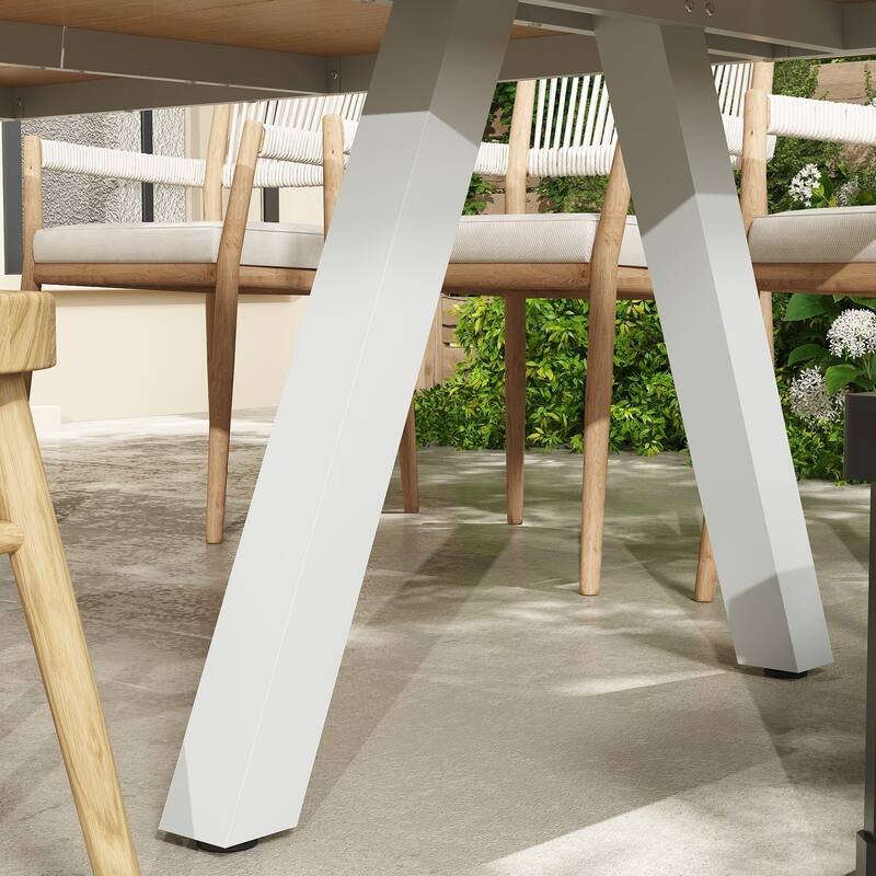 Outdoor Dining Table with Wood Grain Top and Gray Legs Weather-Resistant Patio Table