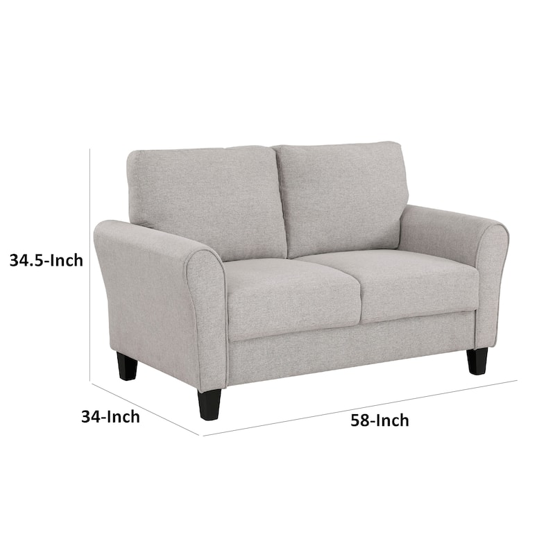 Leroi Loveseat, 58 Inch, Gray Fabric and Round Flared Armrests
