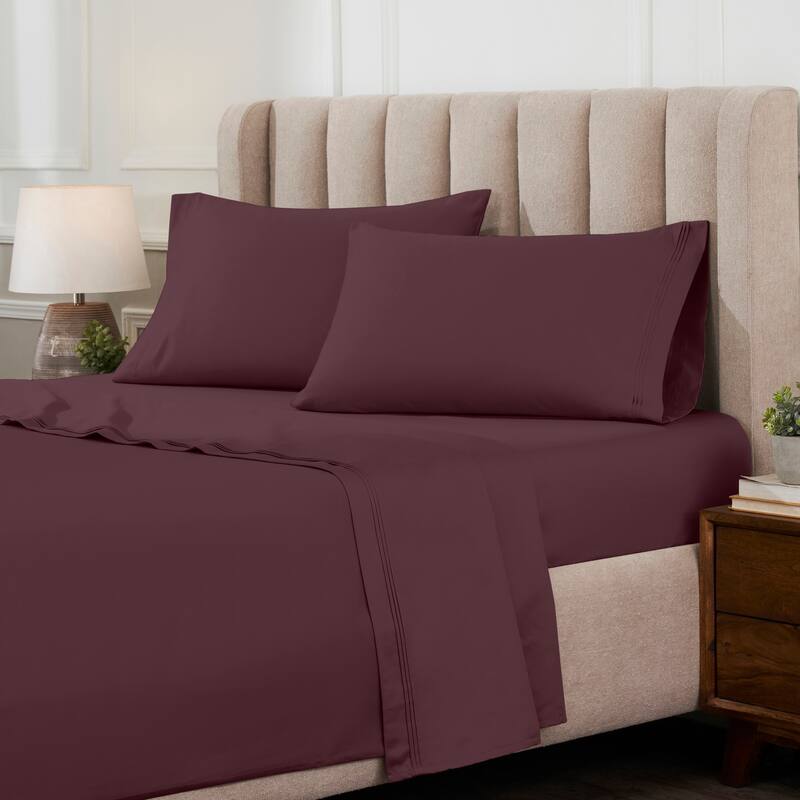 Superior Egyptian Cotton 1000 Thread Count Deep Pocket Solid Sheet Set - Olympic Queen - Plum