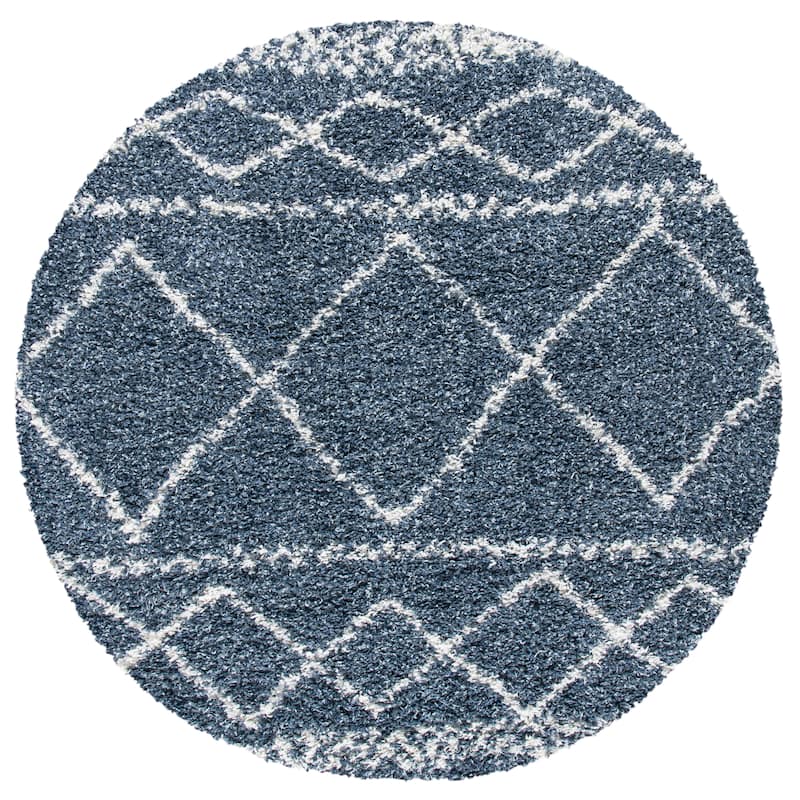 SAFAVIEH Pro Lux Shag Dottie Moroccan Tassel 2.4-inch Thick - 6'7" Round - Blue/Ivory - Runner/Round