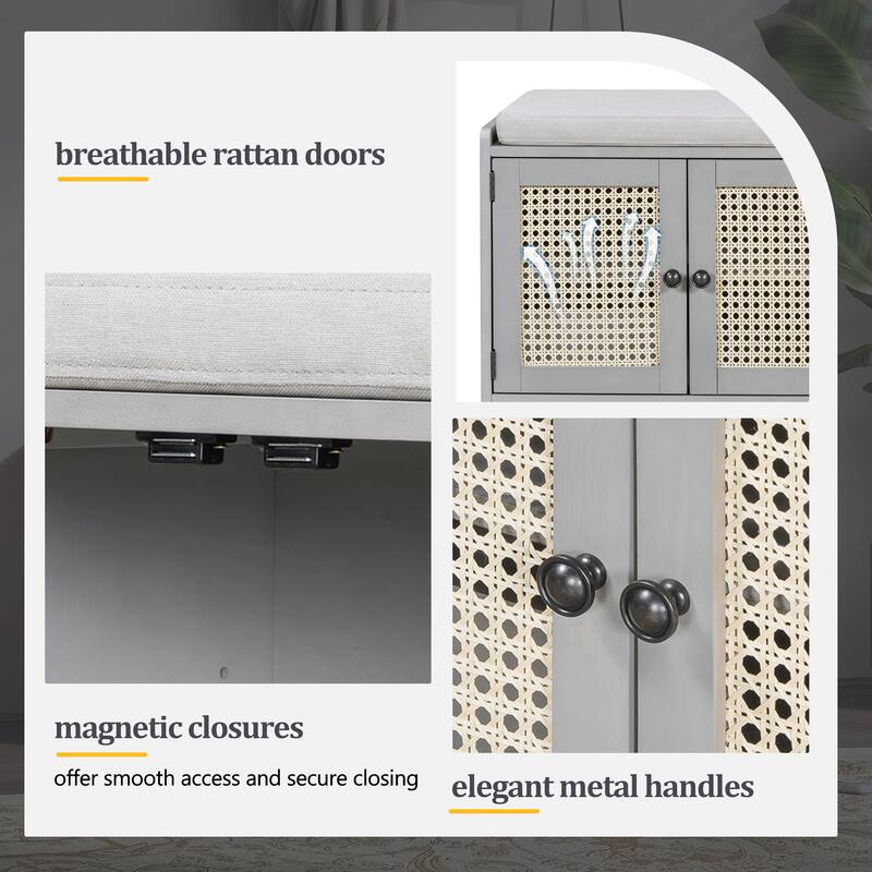 Rustic Entryway Shoe Bench with Removable Cushion