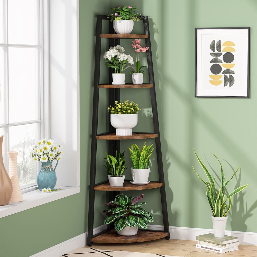 5 Tier Tall Corner Shelf, Bathroom Tower Shelves, 70 Inches Corner Bookshelf and Bookcase