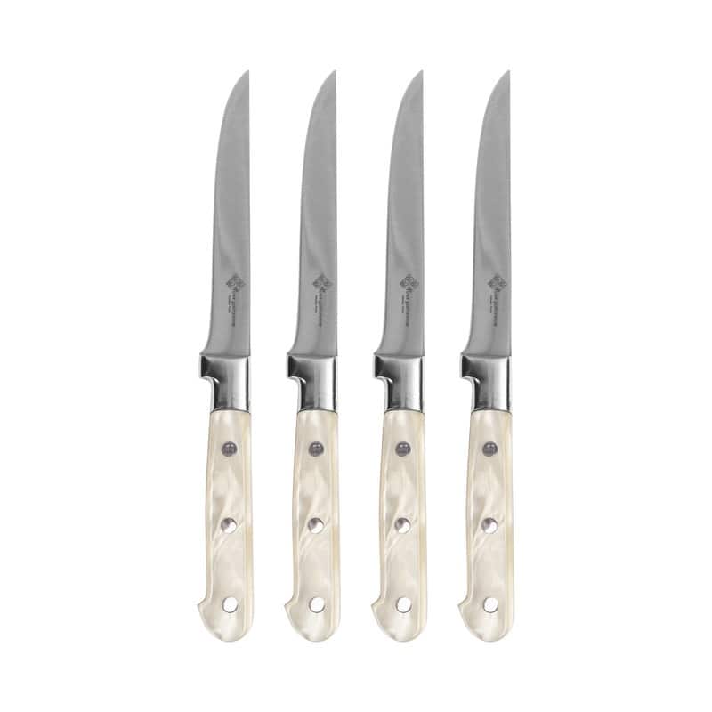 Au Nain, Set of 4 Steak Knives, with Pearlized Champagne Handles - White