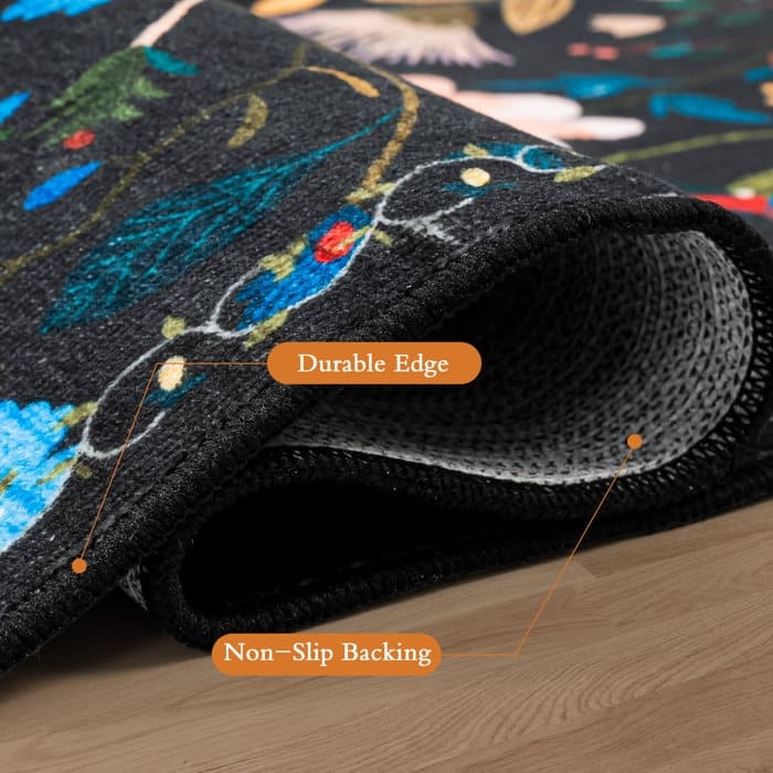 Nature Floral Non-Slip Machine Washable Colorful Modern Area Rug
