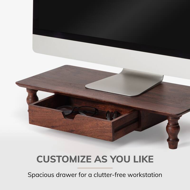 Jani Wood Monitor Stand Riser Desk - Ergonomic Design Stand, Desktop Organizer Table for Home, Office Workspace, Gaming Desk