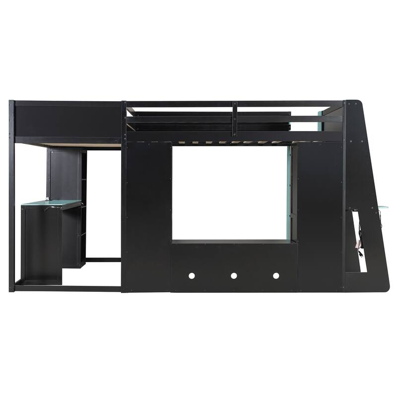 L Shaped Twin Gaming Bed with RGB LED Lights and Storage Shelves