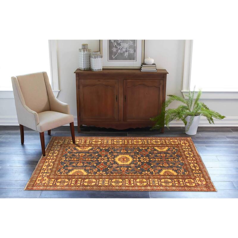 Tribal Super Kazak Daxton Blue/Gold Hand Knotted Wool Rug - 3'11'' x 6'3''