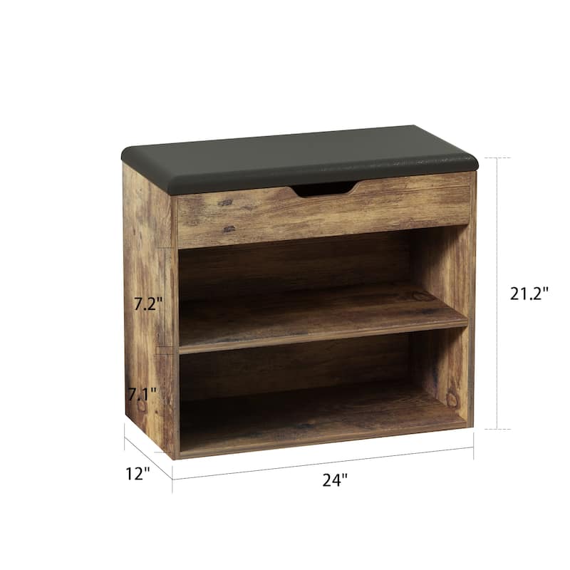 24"W Shoe Storage Bench W/Sponge Cushion Living Room Seating Shoe Cabinet