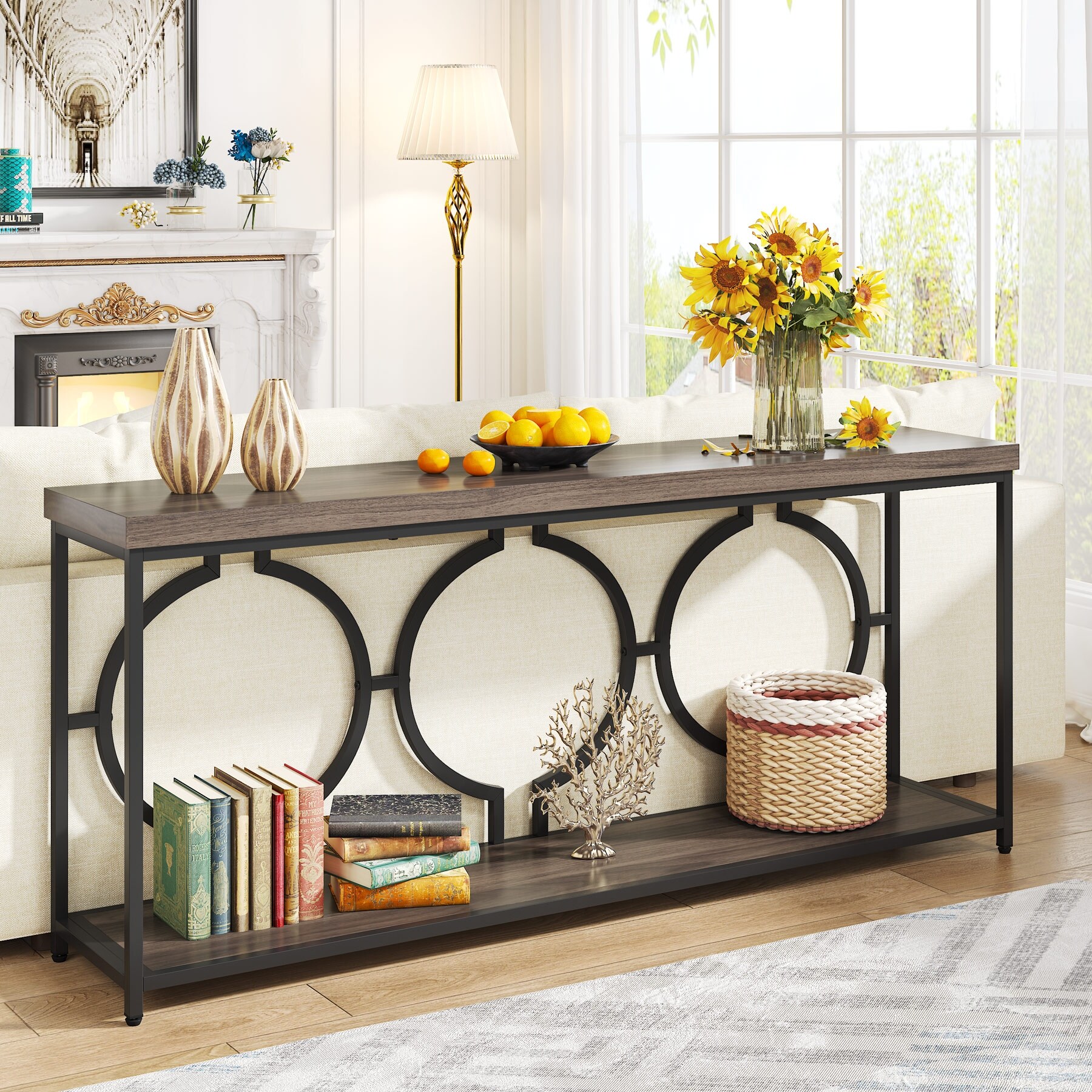 Rustic luxe dark walnut 2024 large sofa table