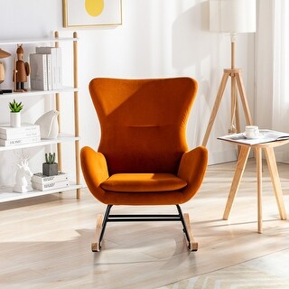 Velvet Fabric Padded Seat Rocking Chair With High Backrest And Armrests ...