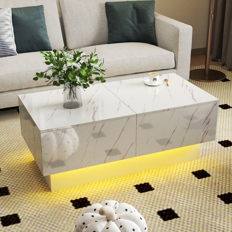 Extendable Wooden Hidden Storage Coffee Table with Sliding Tabletop