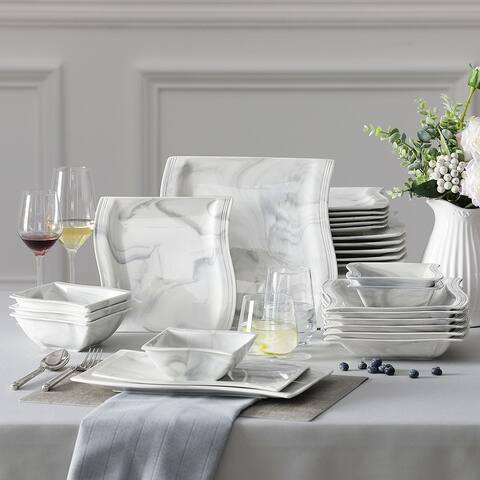 MALACASA Flora Wavy Modern Porcelain Dinnerware Set (Service for 6)