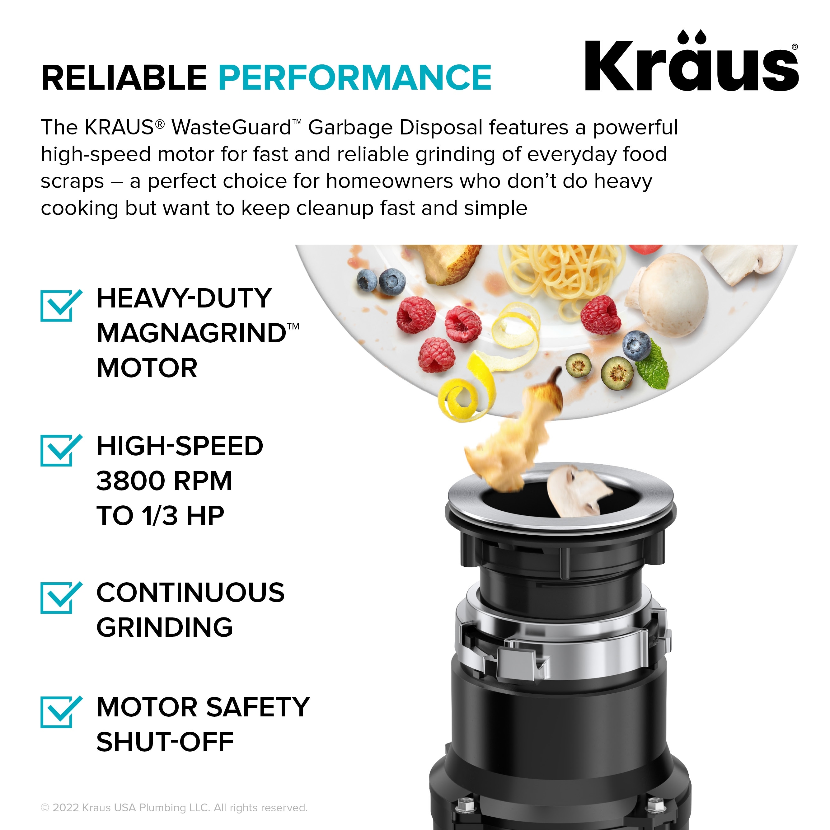 KRAUS WasteGuard Continuous Feed Garbage Disposal for Kitchen Sinks Bed  Bath  Beyond 34118824