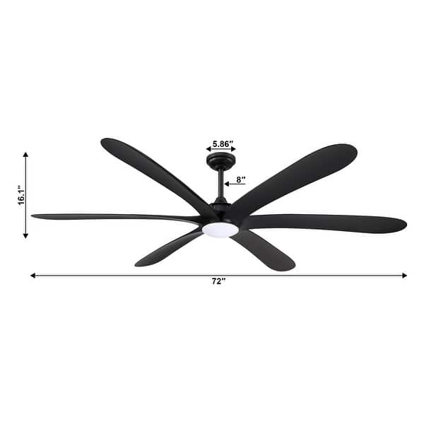 dimension image slide 2 of 5, 72-inch Driftwood 6-Blade Large DC Ceiling Fan with Light and Remote