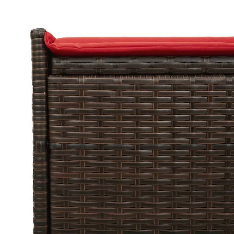vidaXL Patio Storage Bench with Cushion Black/Brown 39.4" Poly Rattan - 37.4" x 15.6" x 1.2"