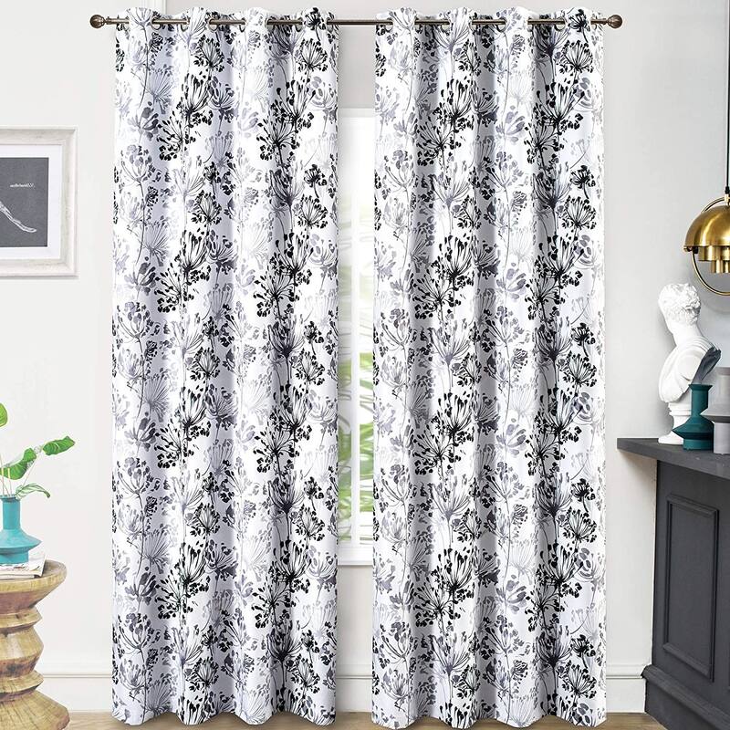 DriftAway Acacia Floral Blossom Watercolor Printed 100 Percent Blackout Room Darkening Thermal Insulated Grommet Window Curtains