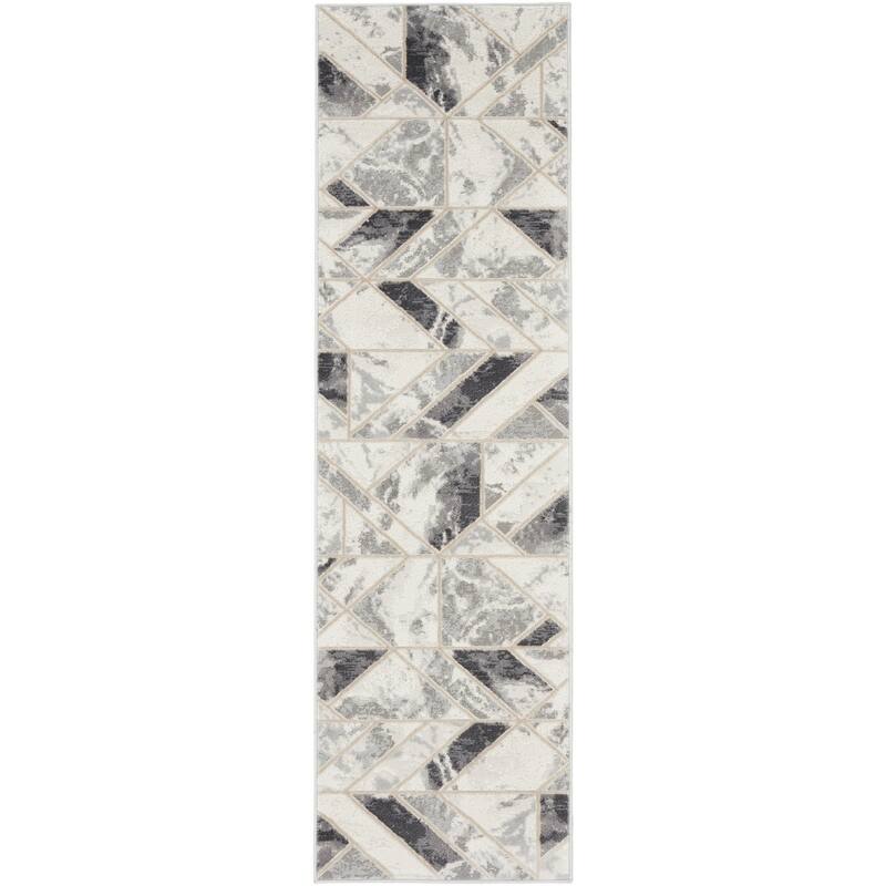 Buno Power Loomed Geometric Abstract Modern Non Skid Stain Resistant Area Rug By HomeRoots - 90' X '27' X '0.25