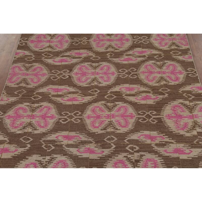 Geometric Kilim Oriental Area Rug Hand-Woven Wool Carpet - 6'0"x 8'10"