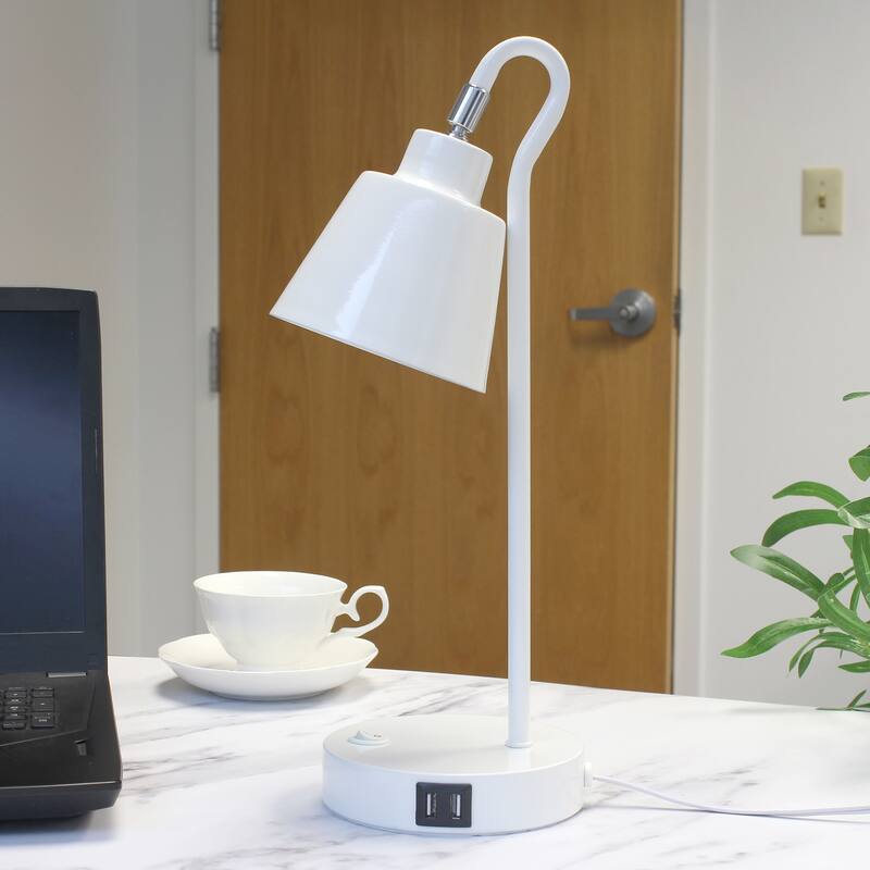 Modern Metal Desk Lamp with Dual USB Charging Ports Adjustable Arm Multiple Colors - 7.28” x 5.60” x 16”