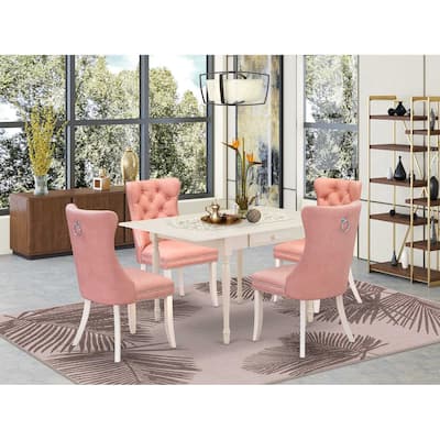 5-Piece Linen White Finish Solid Wood Top - Rectangular Upholstered Dining Room Set (Seats- 4)